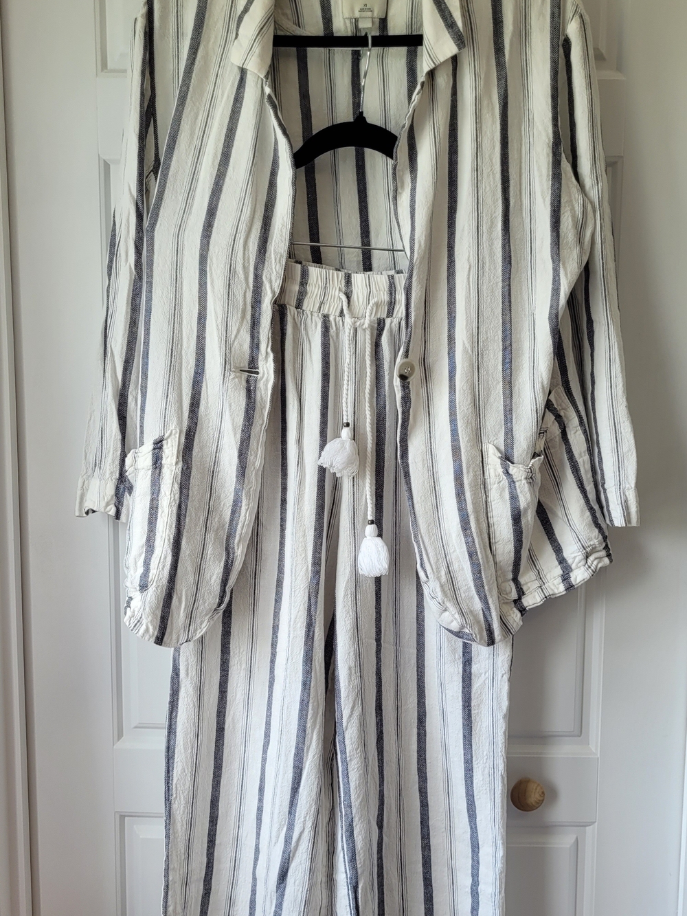 Gentle Fawn Striped Linen Blend 2-Piece Set - Vest & Wide Leg Pants XS